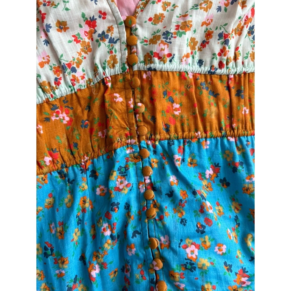 Anthropologie NWT Tiered True Dress Small Patchwork Colorblock‎ Floral Midi Boho - Picture 6 of 10